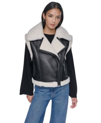 Women's Moto Faux Shearling Trim Vest