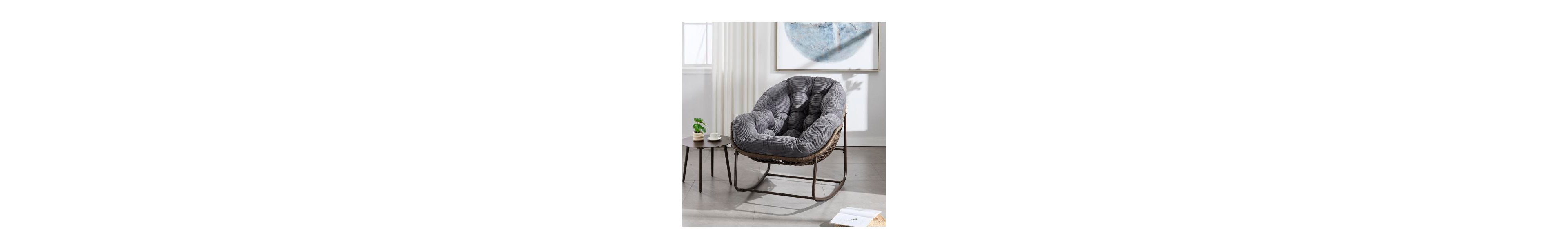 Flynama Outdoor Rattan Rocking Chair Oversized Padded Cushion Powder Coated Steel Frame for Front Porch Patio Garden Living Room