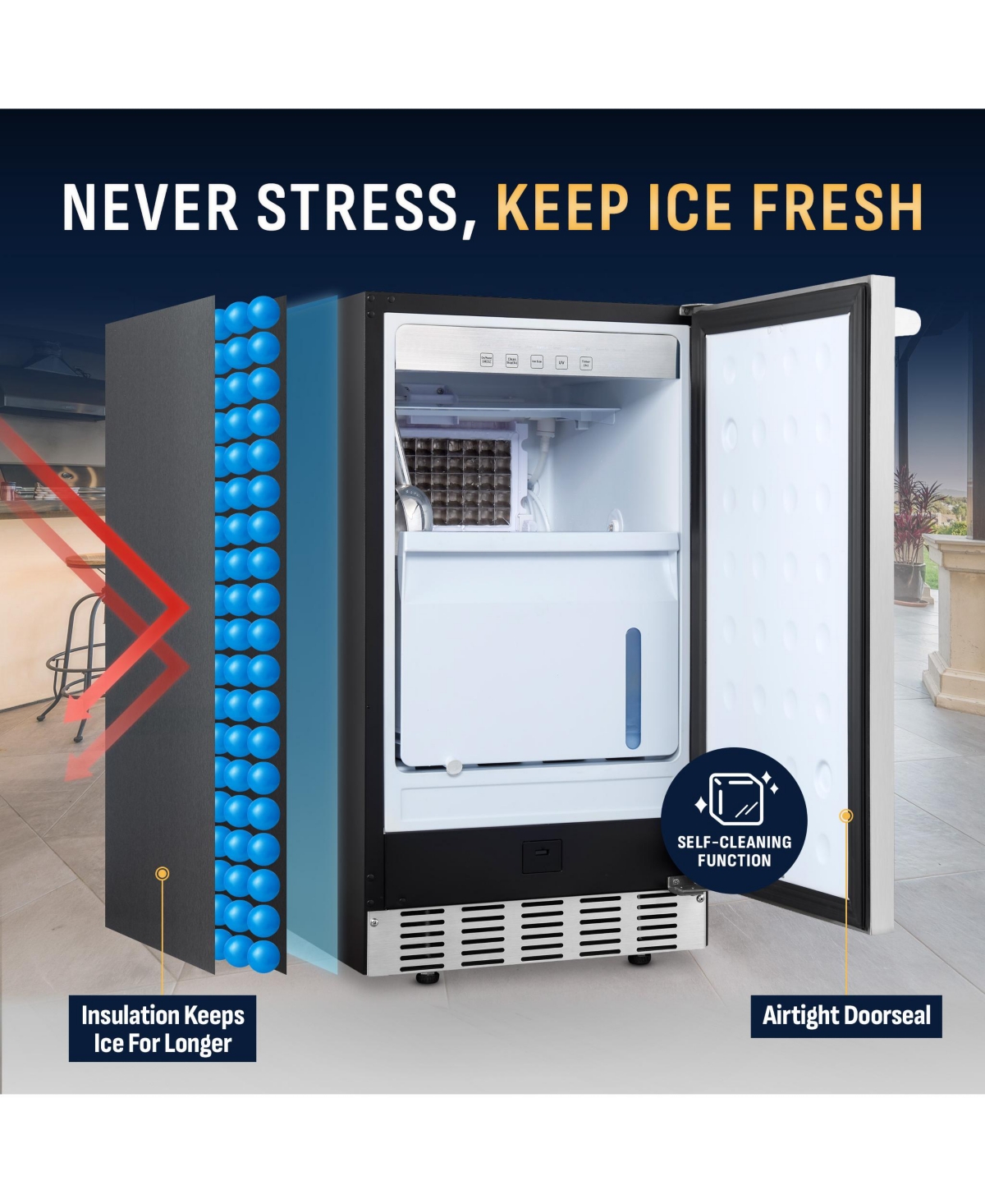 Newair 18" Undercounter Clear Ice Maker, 62-100 lbs
