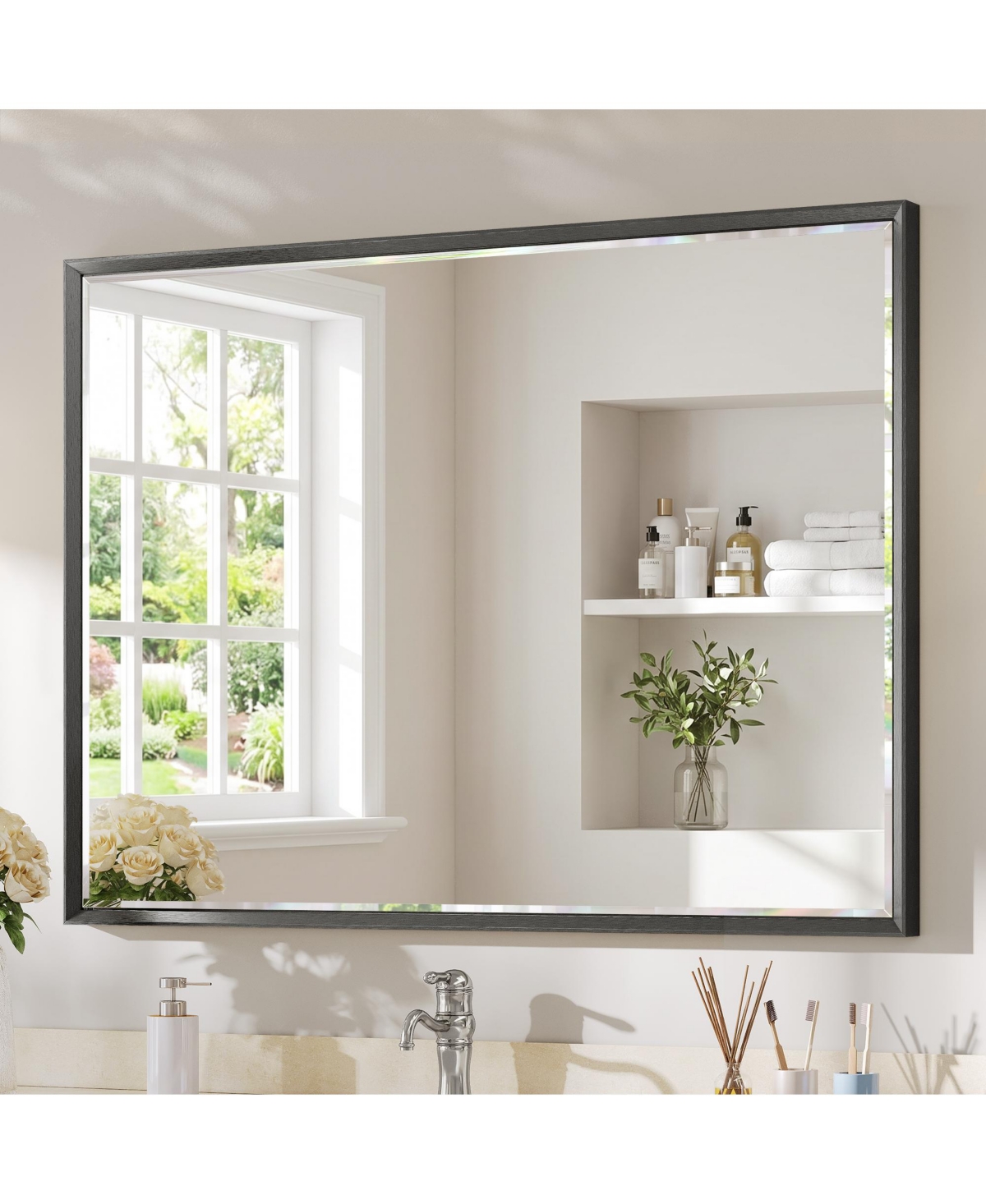 Sonkuki Bathroom Mirror for Over Sink with Anti-Rust Frame, Aluminum Double Beveled Frame and Tempered Glass Wall Restroom