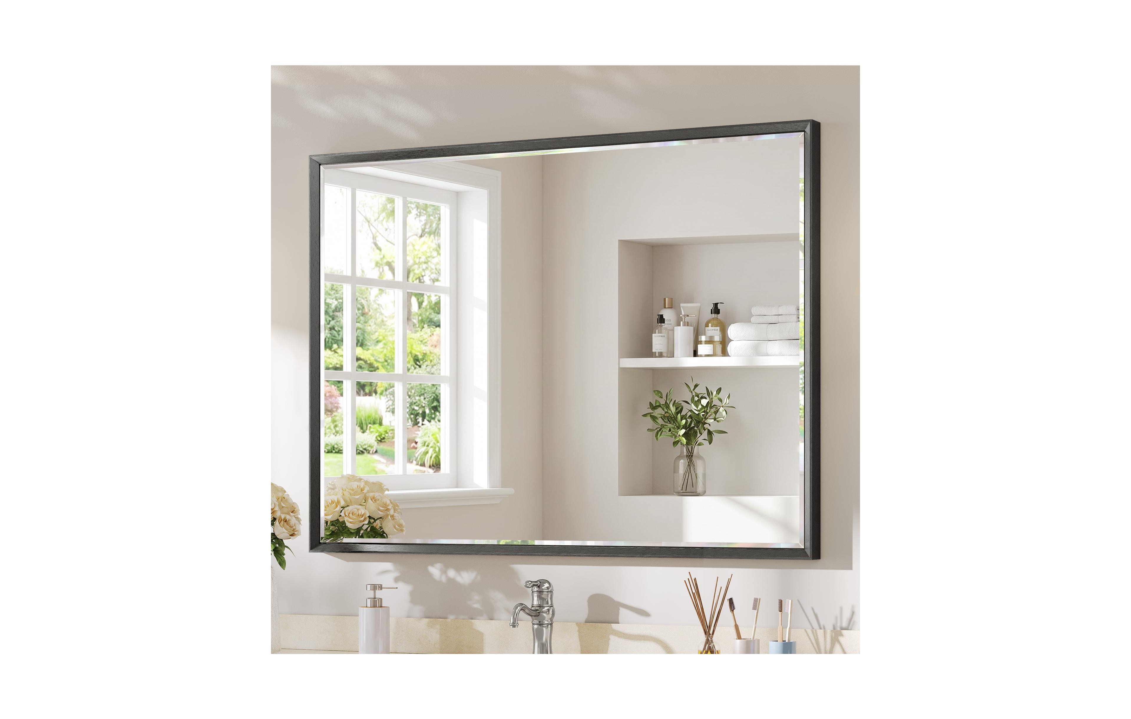 Sonkuki Bathroom Mirror for Over Sink with Anti-Rust Frame, Aluminum Double Beveled Frame and Tempered Glass Wall Restroom