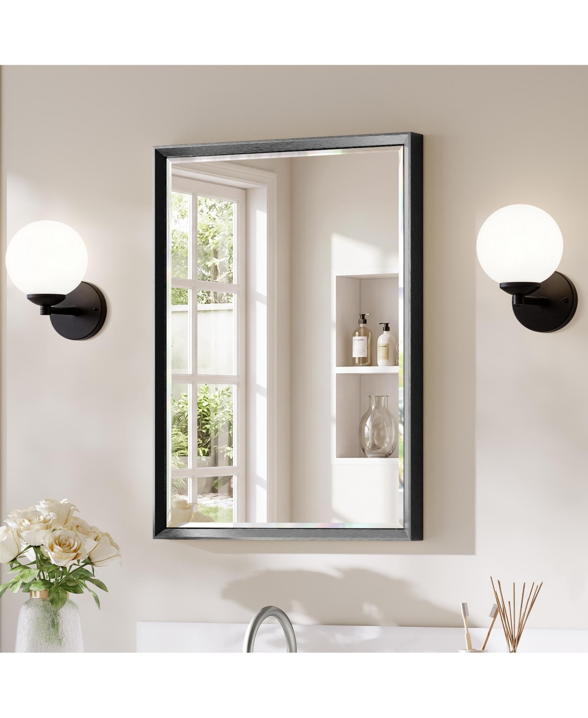 Sonkuki Bathroom Mirror for Over Sink with Anti-Rust Frame, Aluminum Double Beveled Frame and Tempered Glass Wall Restroom