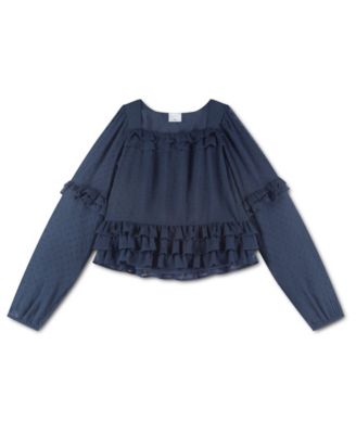 Girls' 5-16 Long-Sleeve Ruffle-Trim Top