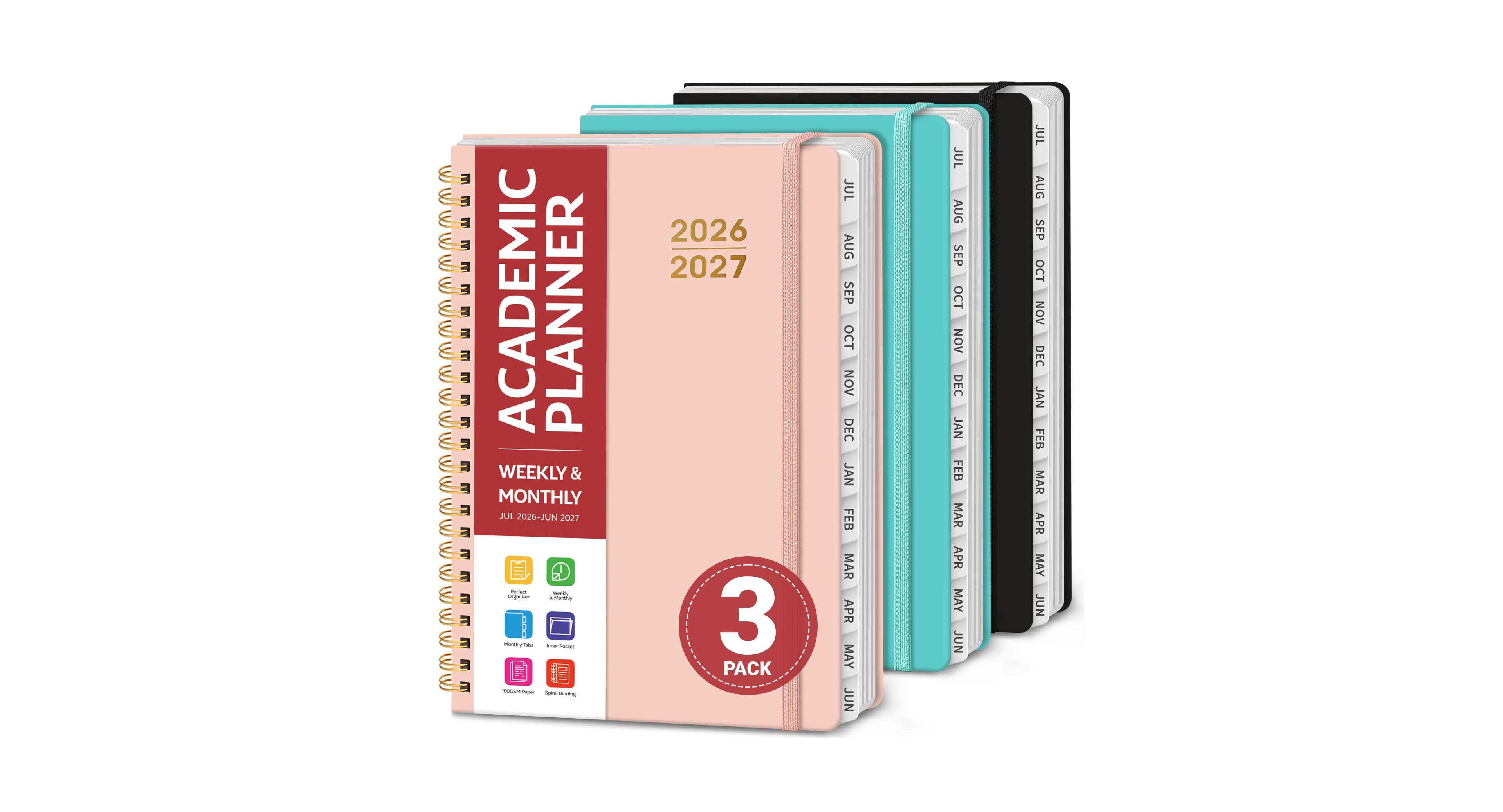 Danrong 3 Pack Academic Planner Monthly Weekly Hardcover Planning Book
