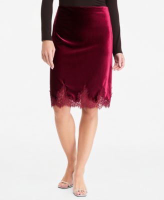 Women's Velvet Lace-Trim Alt Length Skirt