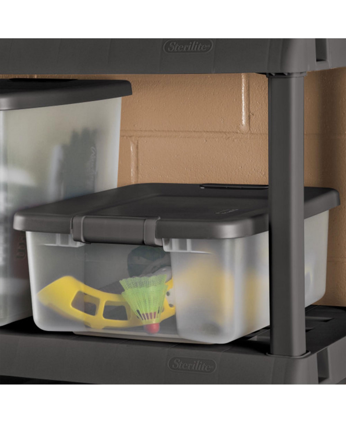 Sterilite 25 Quart Shelf Tote with Flat Gray Lid and Platinum Latches (12 Pack)