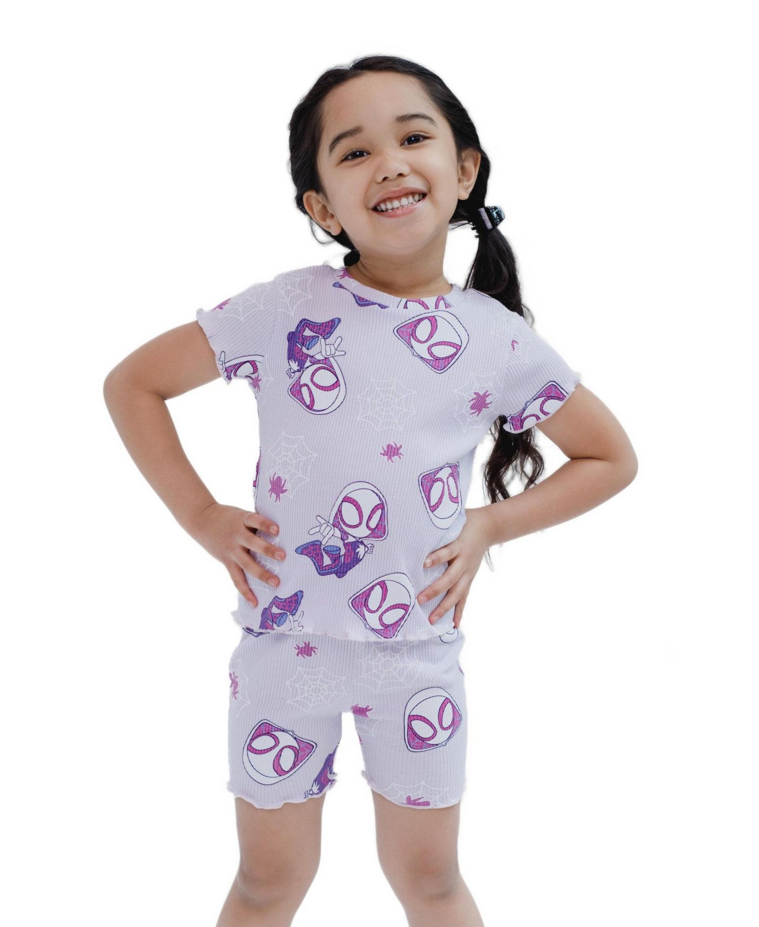 Baby Girls' Ghost-Spider Lettuce-Edge Ribbed-Knit T-Shirt and Shorts, 2-Piece Set