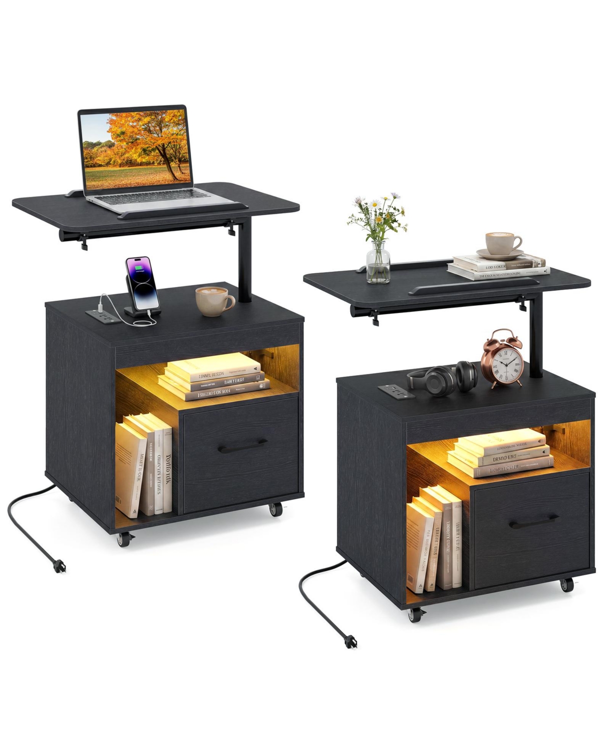Costway Nightstand with Power Outlets,Modern Bedside Table Flip overandRotatable Tabletop