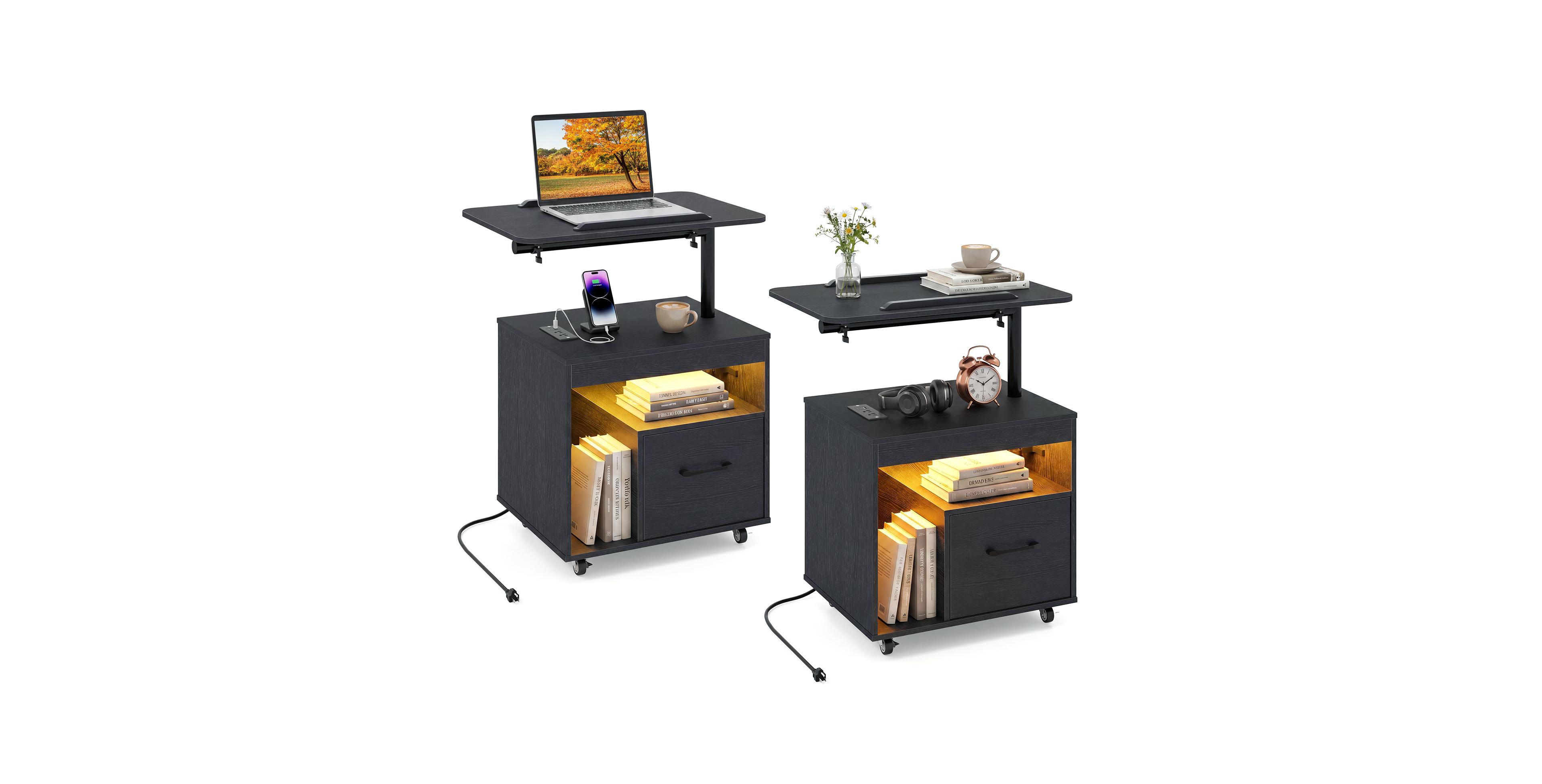 Costway Nightstand with Power Outlets,Modern Bedside Table Flip overandRotatable Tabletop