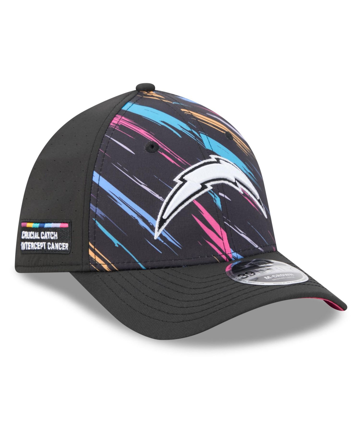 Men's Black Los Angeles Chargers 2026 NFL Cruical Catch 39THIRTY M-Crown Stretch Hat