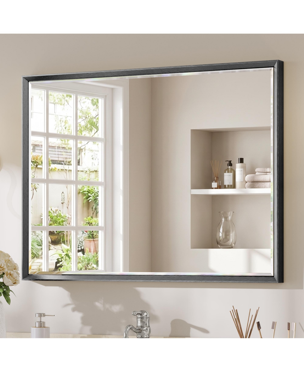 Sonkuki Bathroom Mirror for Over Sink with Anti-Rust Frame, Aluminum Double Beveled Frame and Tempered Glass Wall Restroom