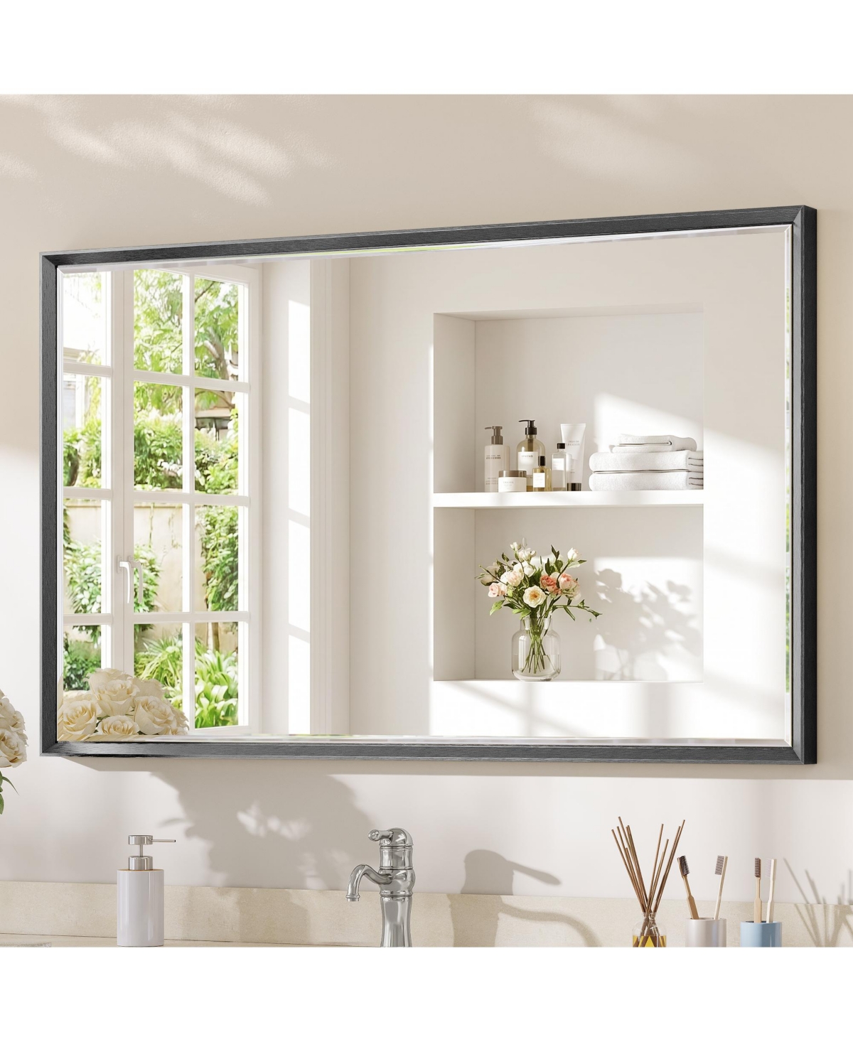 Sonkuki Bathroom Mirror for Over Sink with Anti-Rust Frame, Aluminum Double Beveled Frame and Tempered Glass Wall Restroom