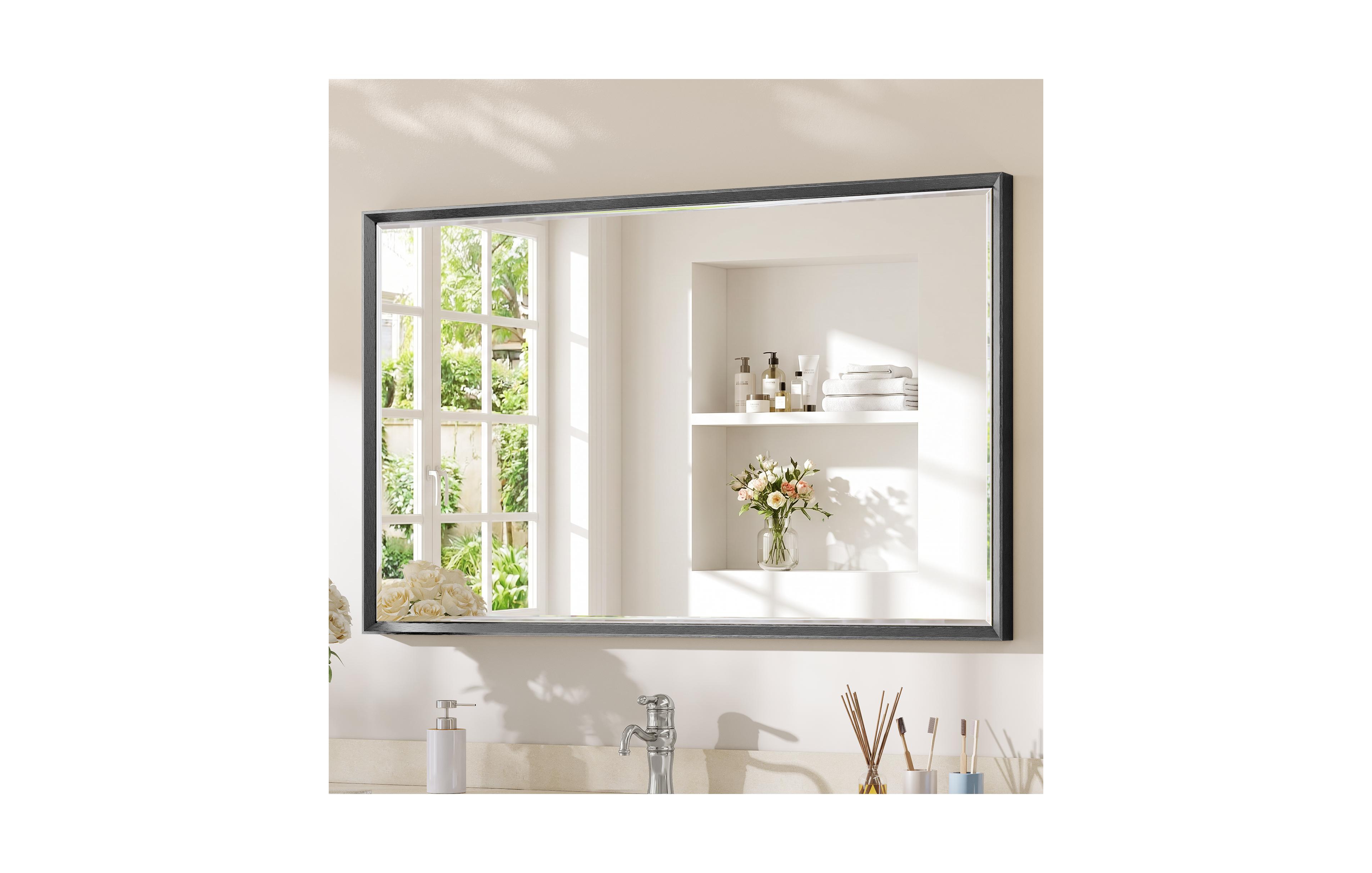 Sonkuki Bathroom Mirror for Over Sink with Anti-Rust Frame, Aluminum Double Beveled Frame and Tempered Glass Wall Restroom