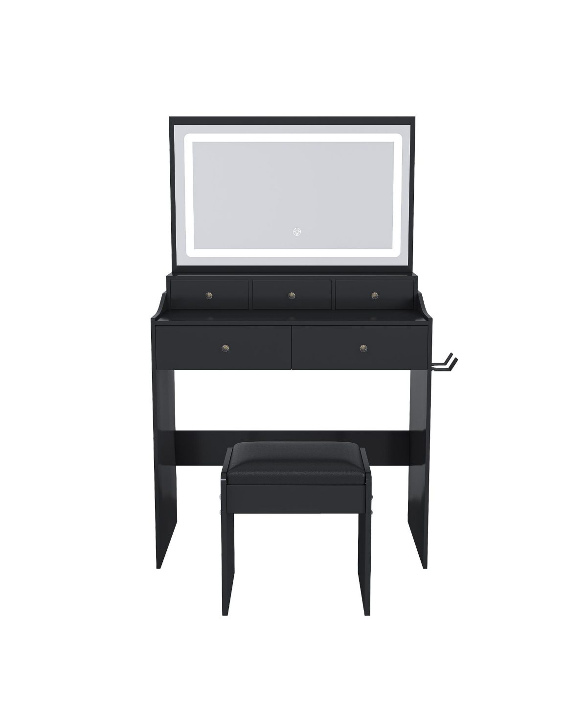 Slickblue Large Mirror Vanity Desk with 5 Drawers, Led Lights, Outlet And Hair Holder