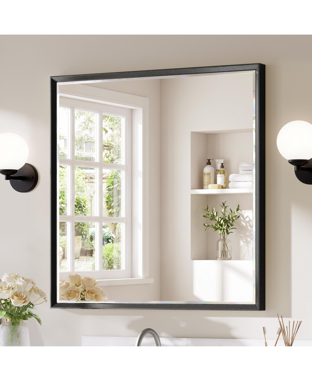 Sonkuki Bathroom Mirror for Over Sink with Anti-Rust Frame, Aluminum Double Beveled Frame and Tempered Glass Wall Restroom