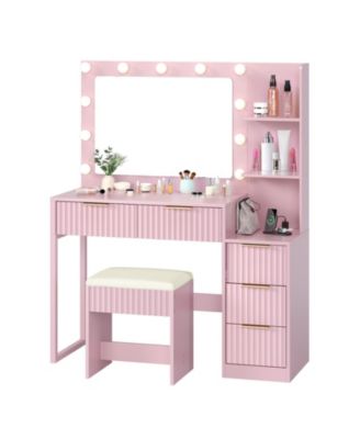 5-Drawer Vanity Dressing Table with 2-Tier Storage and 11 LED Lights