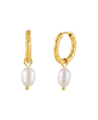 Faux Pearl Hammered Hoop Earrings