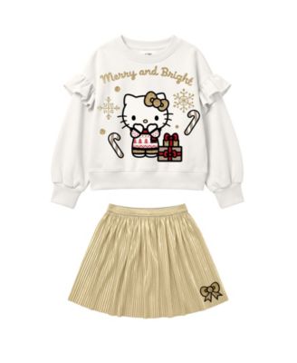 Girls' 2T-6X Long-Sleeve Screen-Print Top and Skirt, 2-Piece Set