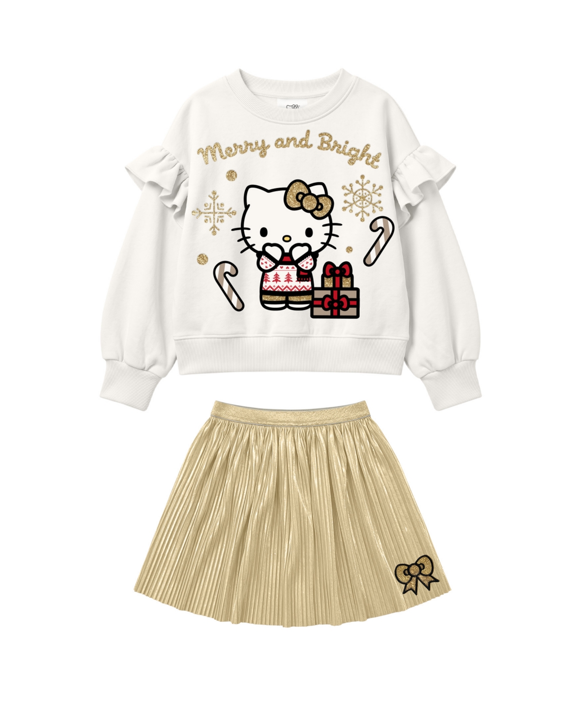 Hello Kitty Toddler Girls' 2T-6X Long-Sleeve Screen-Print Top and Skirt, 2-Piece Set - Beige/Cream
