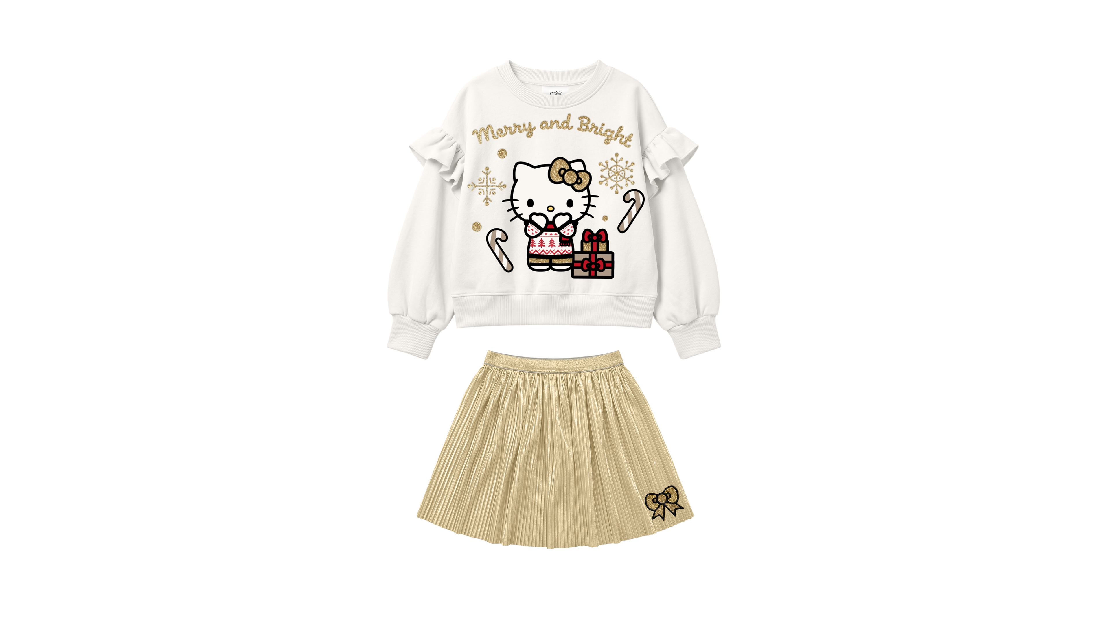 Hello Kitty Toddler Girls' 2T-6X Long-Sleeve Screen-Print Top and Skirt, 2-Piece Set