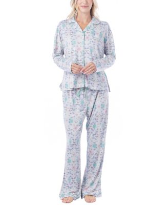 Women's Notch-Collar Long-Sleeve Print Pajama Set