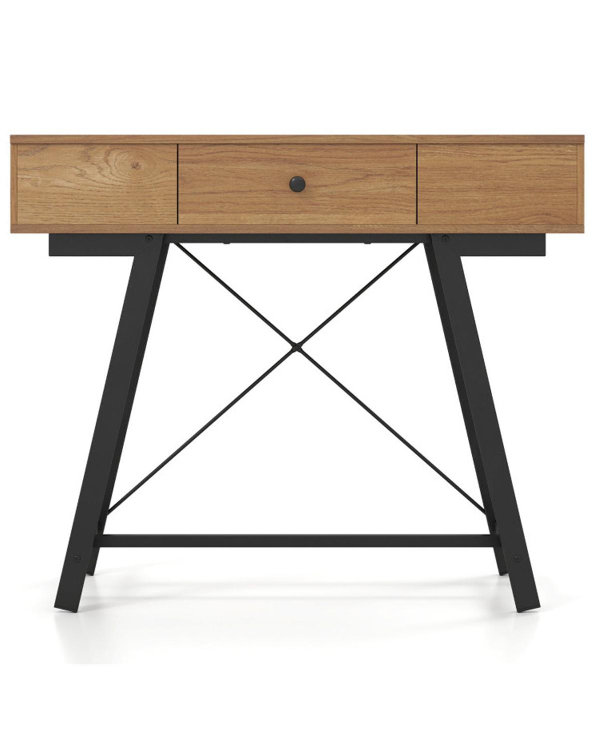 Slickblue Flip-Top Mirror Vanity Desk 38-Inch with 2 Ac Outlets and Usb-c Port - Black, Rustic Brown