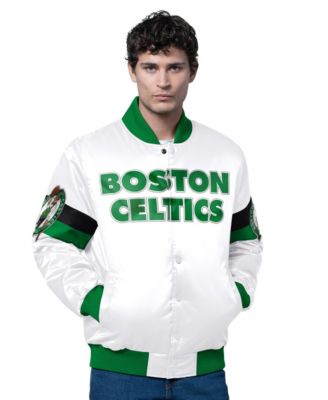 Men's White Boston Celtics Triple Option Varsity Full-Snap Satin Jacket