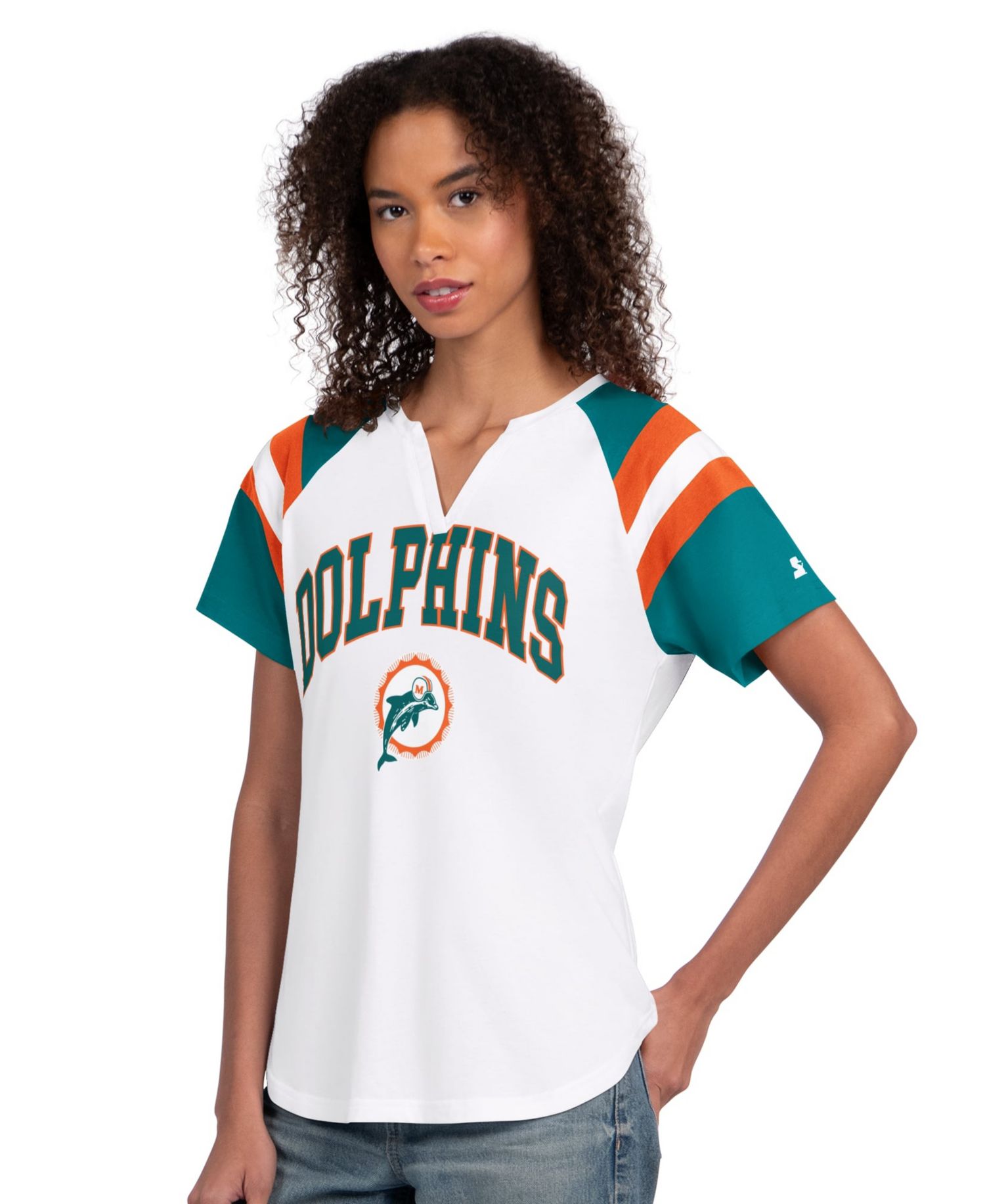 Women's White Miami Dolphins Game On Notch Neck T-Shirt