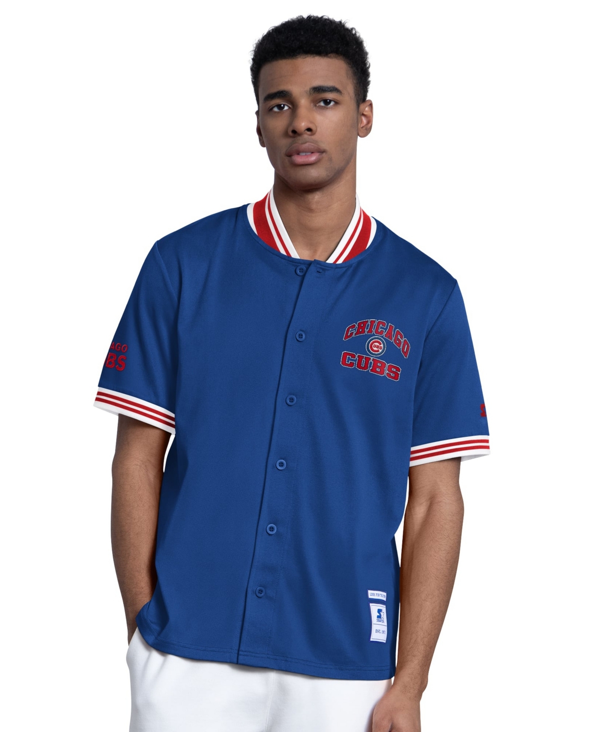 Starter Men's Chicago Cubs Button-Up Varsity Short-Sleeve Jacket