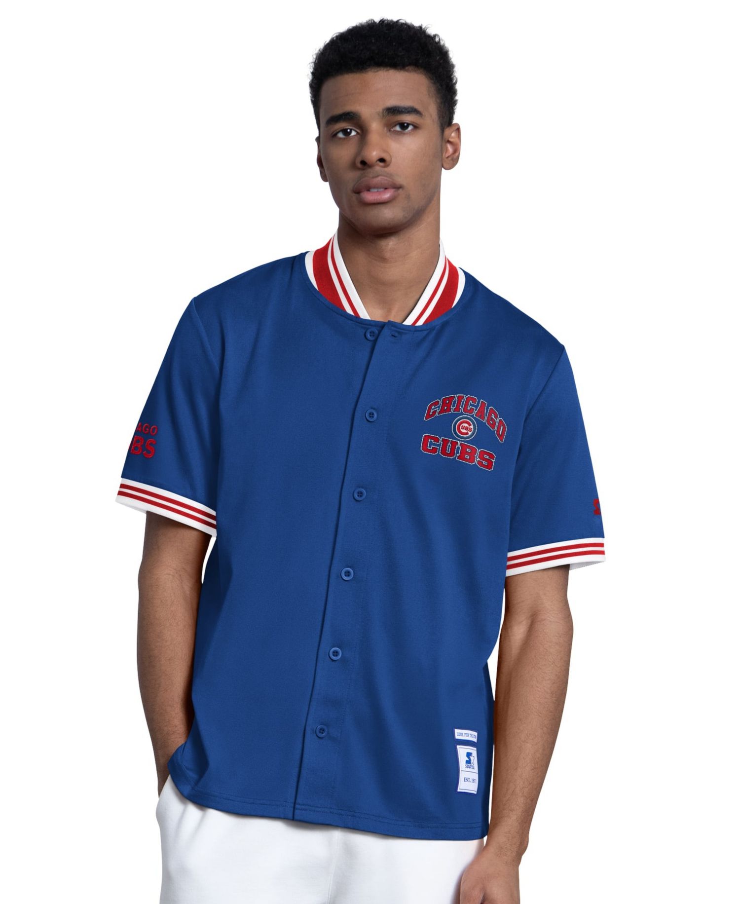 Men's Royal Chicago Cubs Button-Up Short Sleeve Jacket