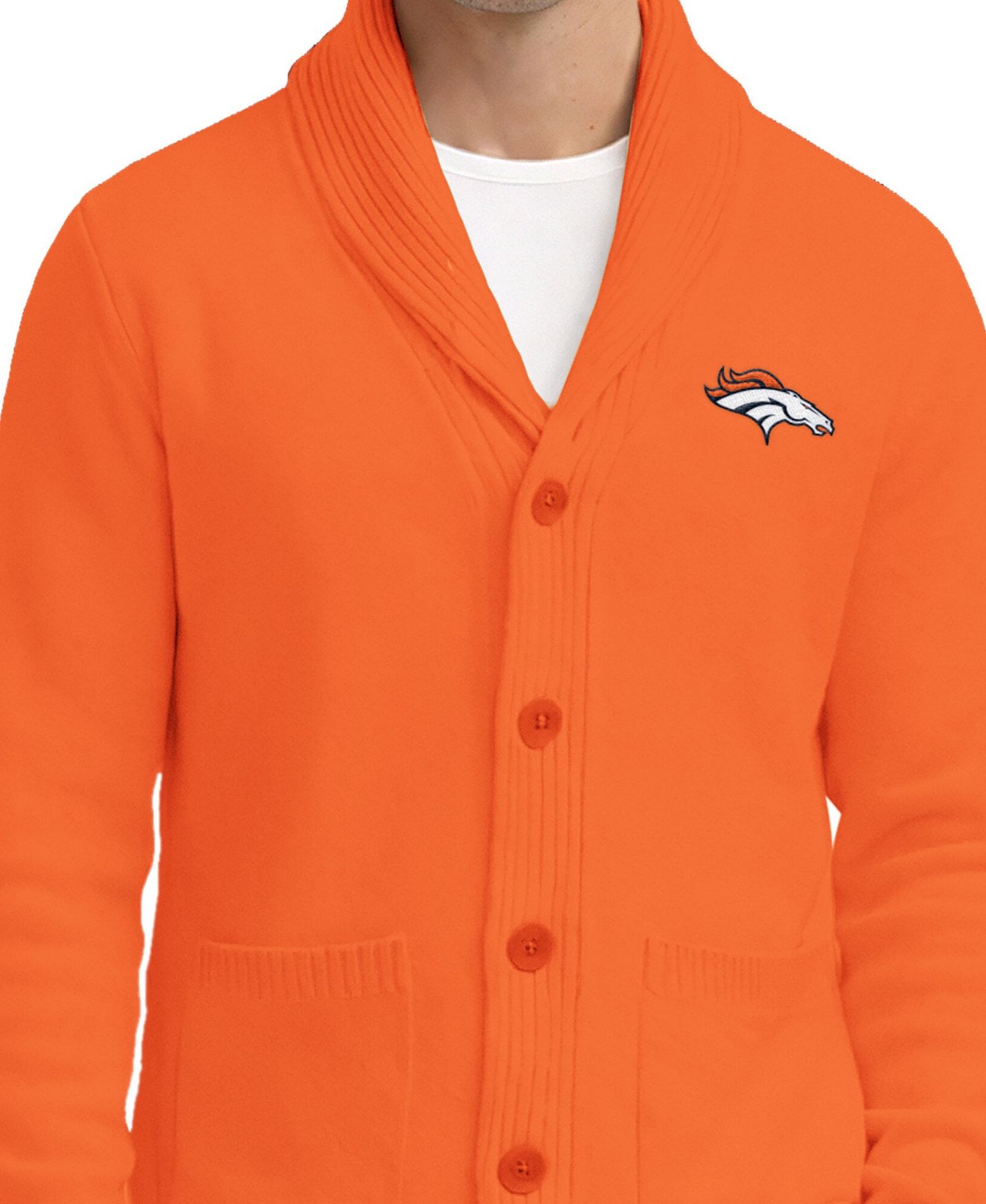 Men's Orange Denver Broncos Shawl Collar Heavy Knit Cardigan Sweater