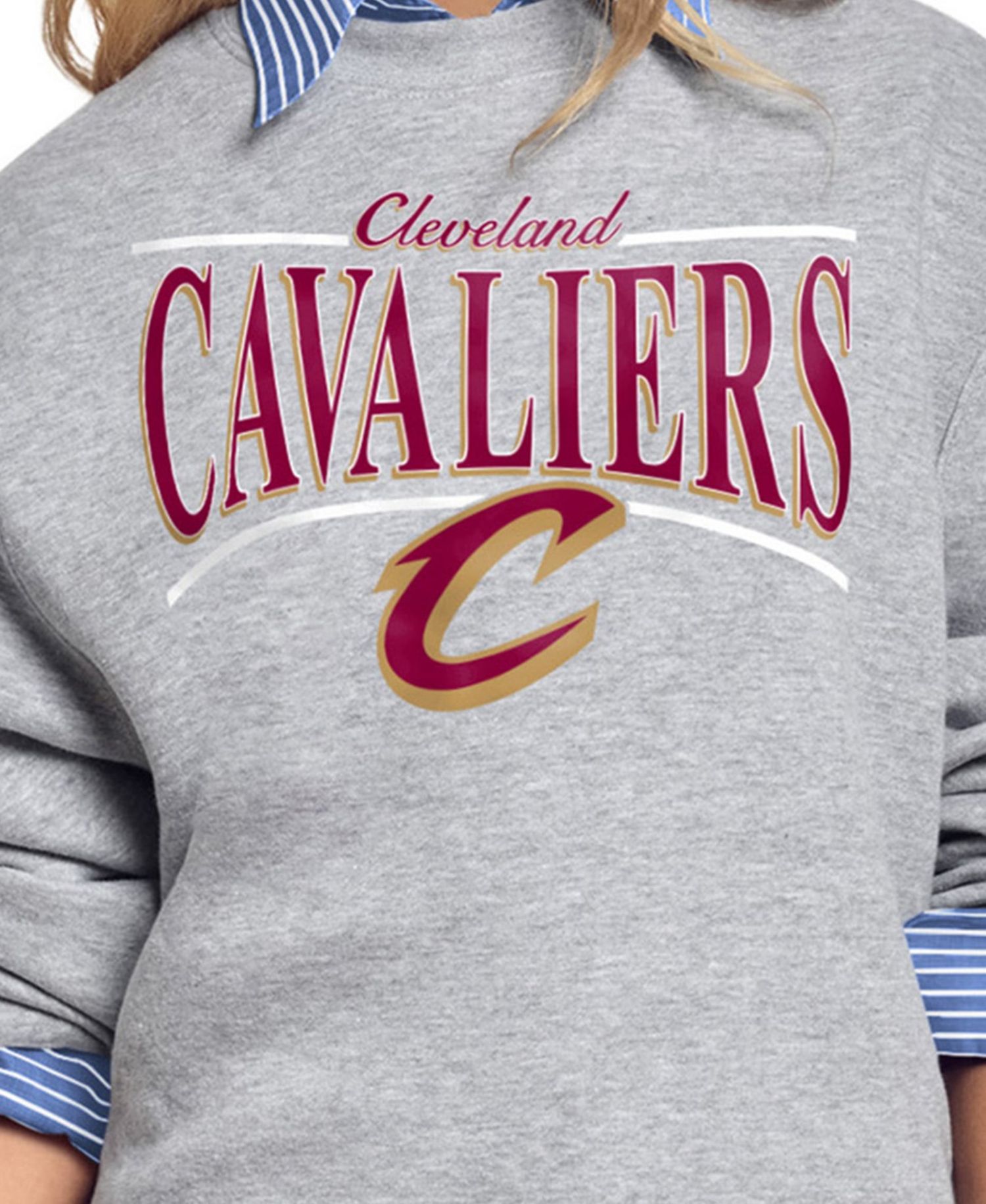 Women's Gray Cleveland Cavaliers Arch Stripe Fleece Crewneck Sweatshirt
