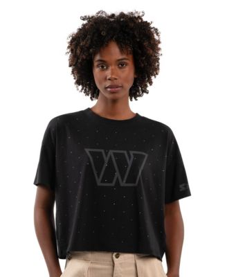 Women's Black Washington Commanders Rhinestone Sprinkle Boxy Cropped T-Shirt