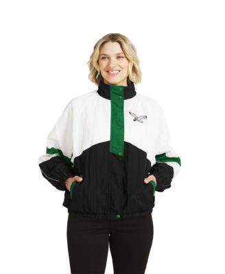 Women's  White/Black Philadelphia Eagles Throwback Crinkle Full-Snap Hooded Windbreaker Jacket