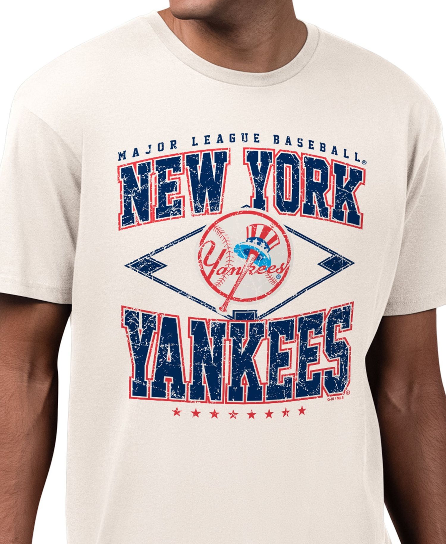 Men's Cream New York Yankees Distressed Cooperstown Diamond T-Shirt