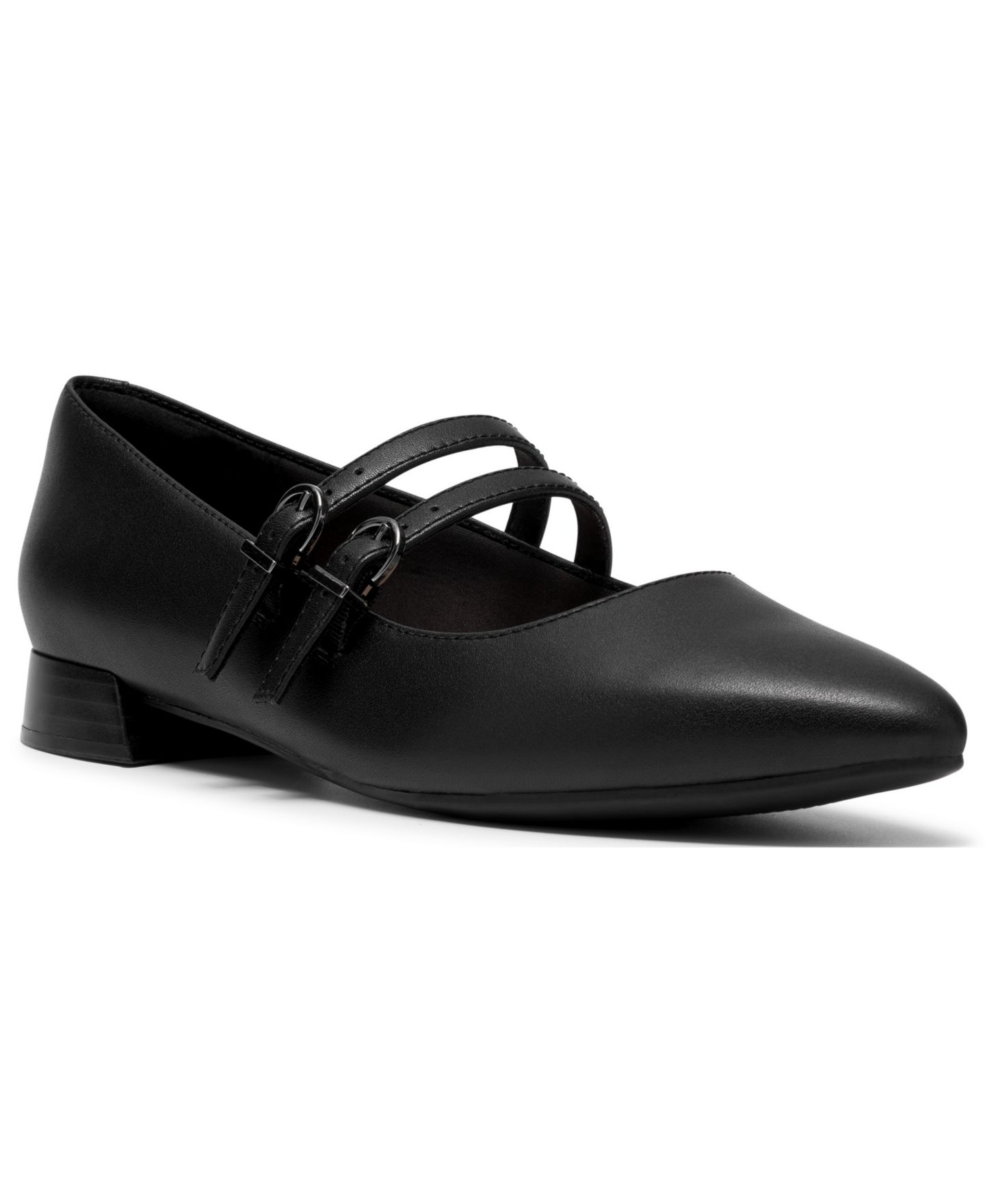 Женские балетки Clarks Natalyn Jane Mary Jane с острым носом, цвет: Чёрный кожаный — фото 1