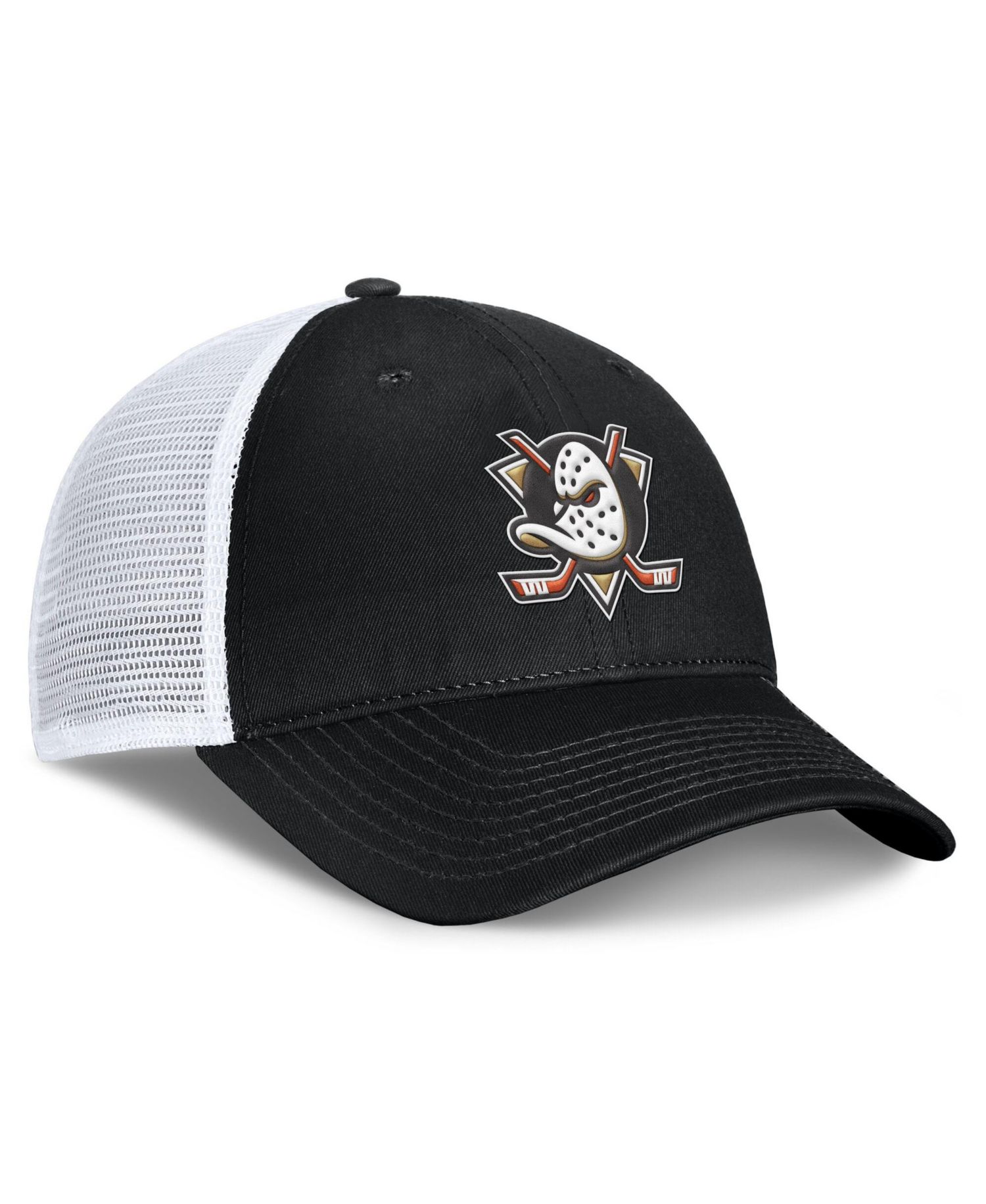 Men's Black/White Anaheim Ducks Core Primary Logo Trucker Adjustable Hat