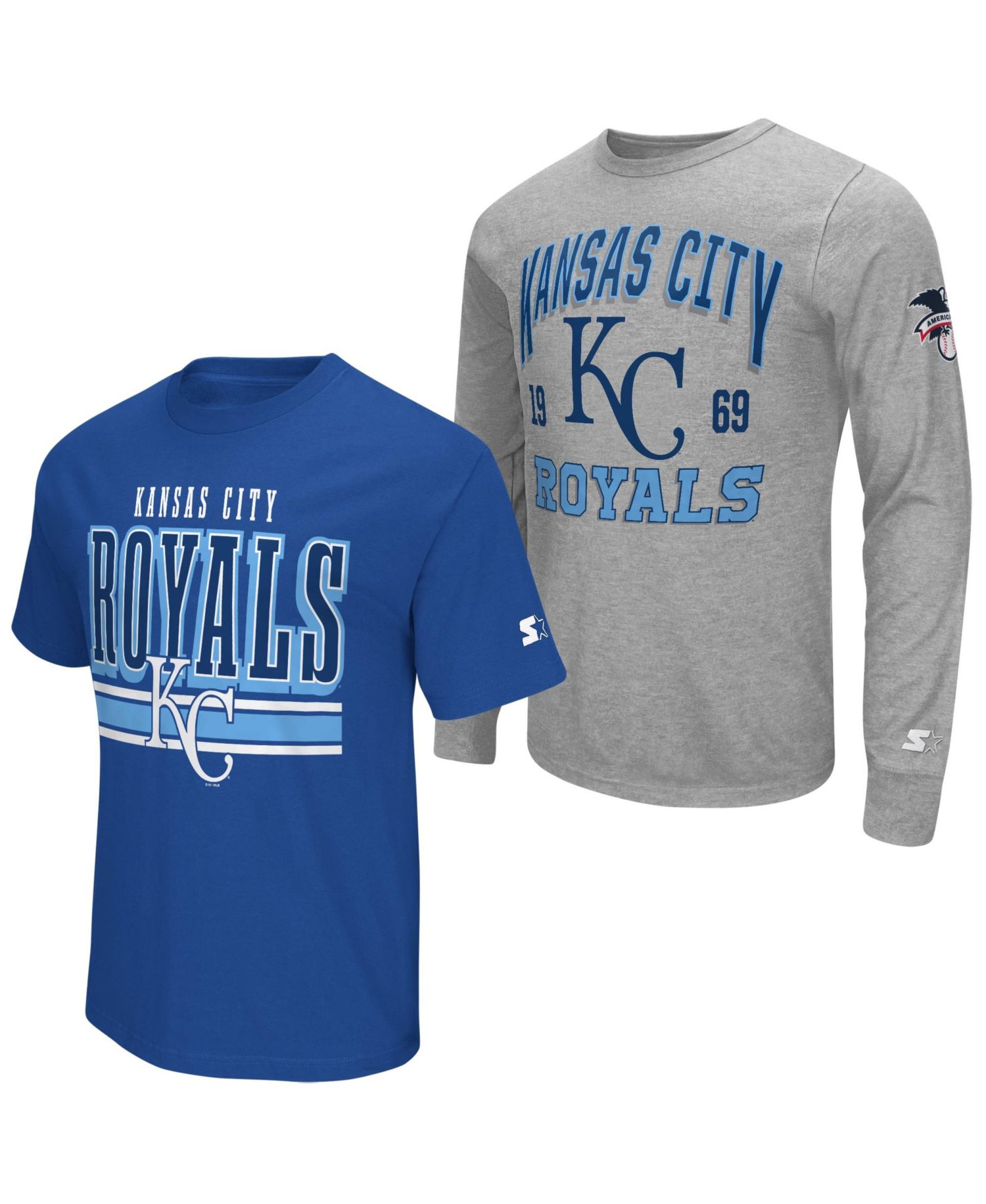 Men's Heather Gray/Royal Kansas City Royals Two-Pack Long Sleeve & Short Sleeve T-Shirt Set