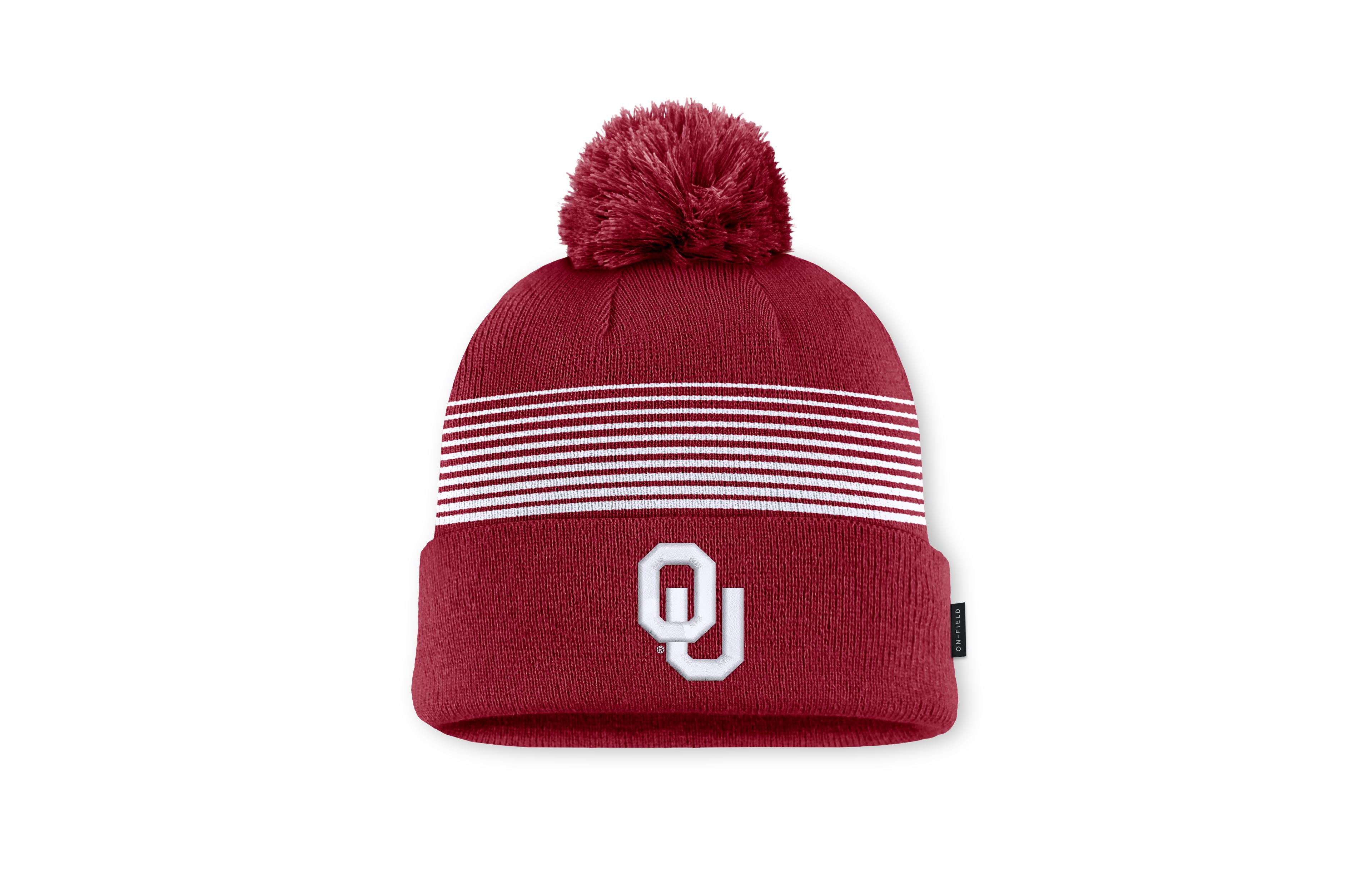 Men's and Women's Jordan Crimson Oklahoma Sooners 2026 On-Field Cuffed Knit Hat with Pom