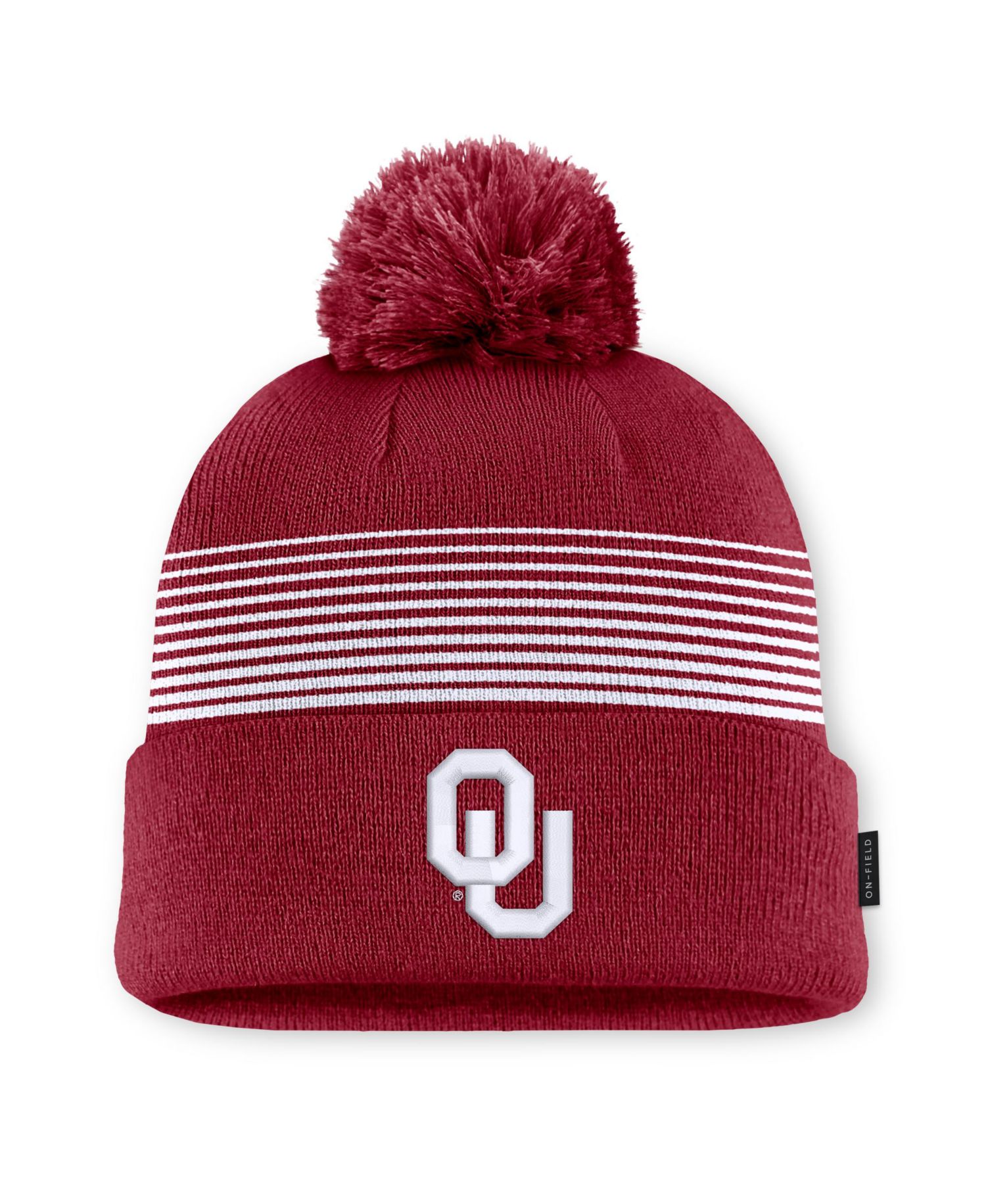 Men's and Women's Crimson Oklahoma Sooners 2026 On-Field Cuffed Knit Hat with Pom