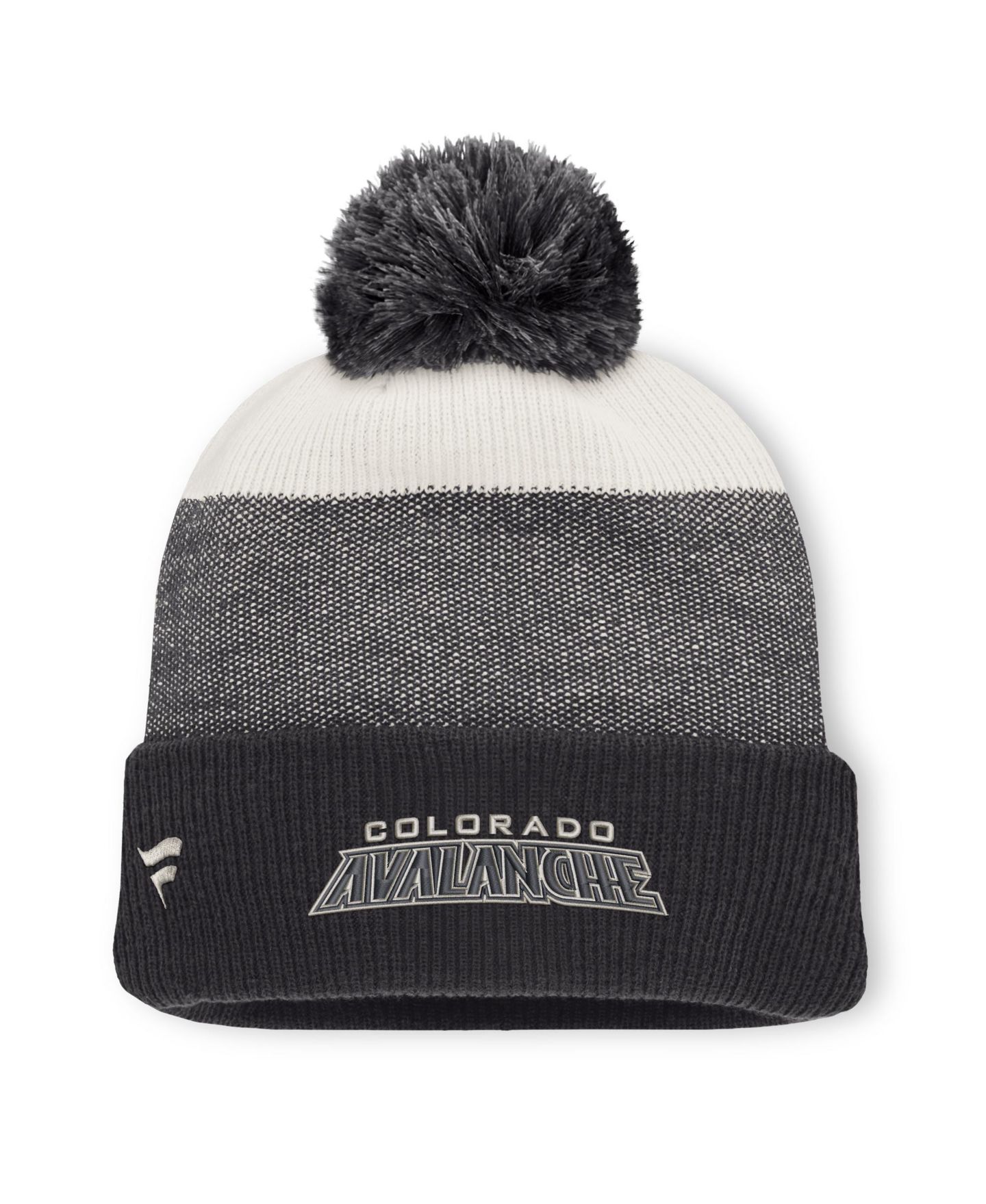 Мужская шапка Fanatics Black/Light Beige Colorado Avalanche Monochrome Cuffed Knit Hat with Pom — фото 2