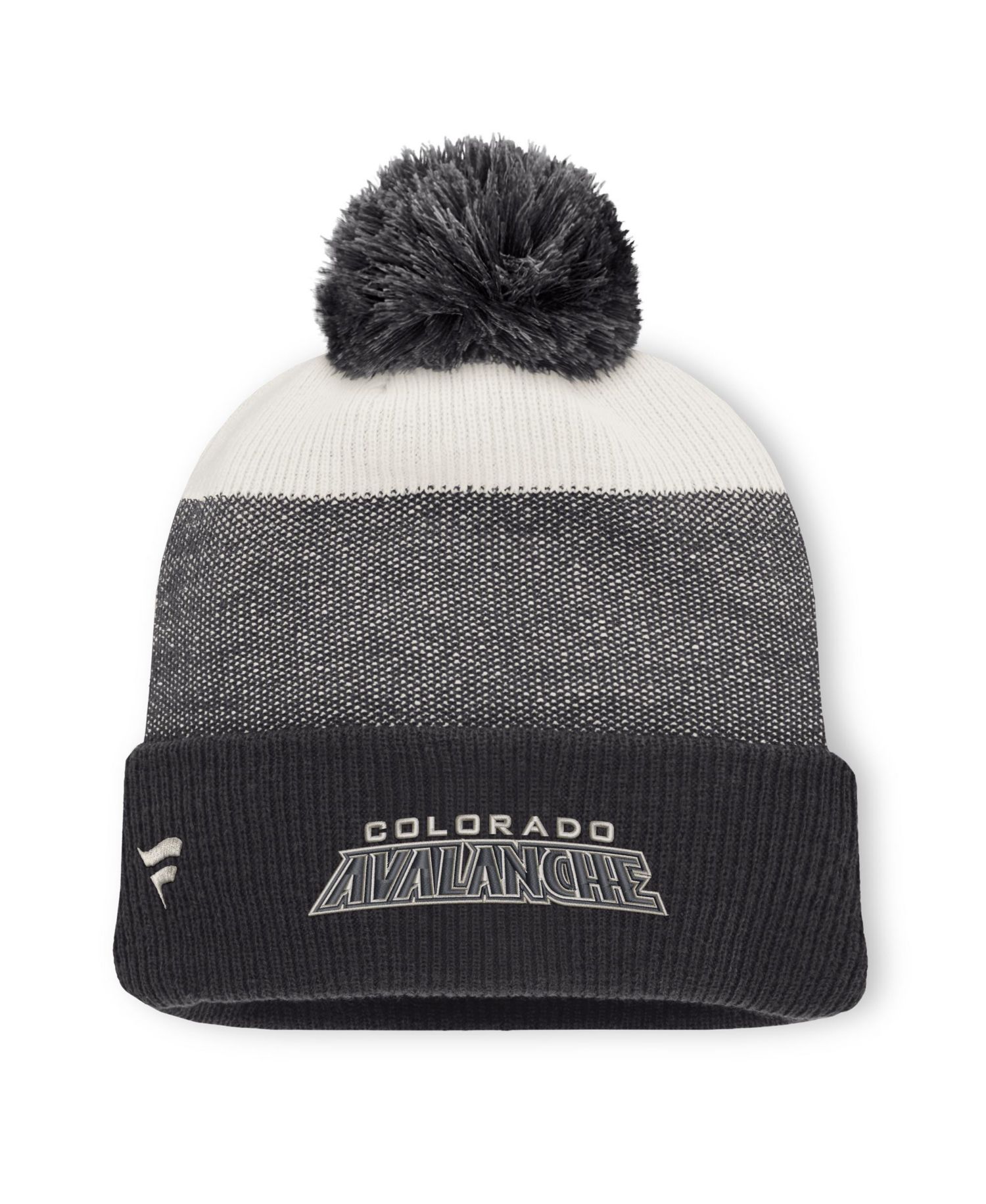 Men's Black/Light Beige Colorado Avalanche Monochrome Cuffed Knit Hat with Pom
