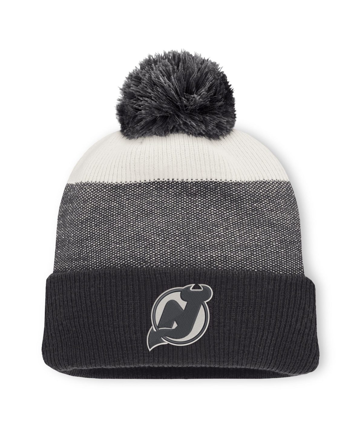 Men's Fanatics Black/Light Beige New Jersey Devils Monochrome Cuffed Knit Hat with Pom
