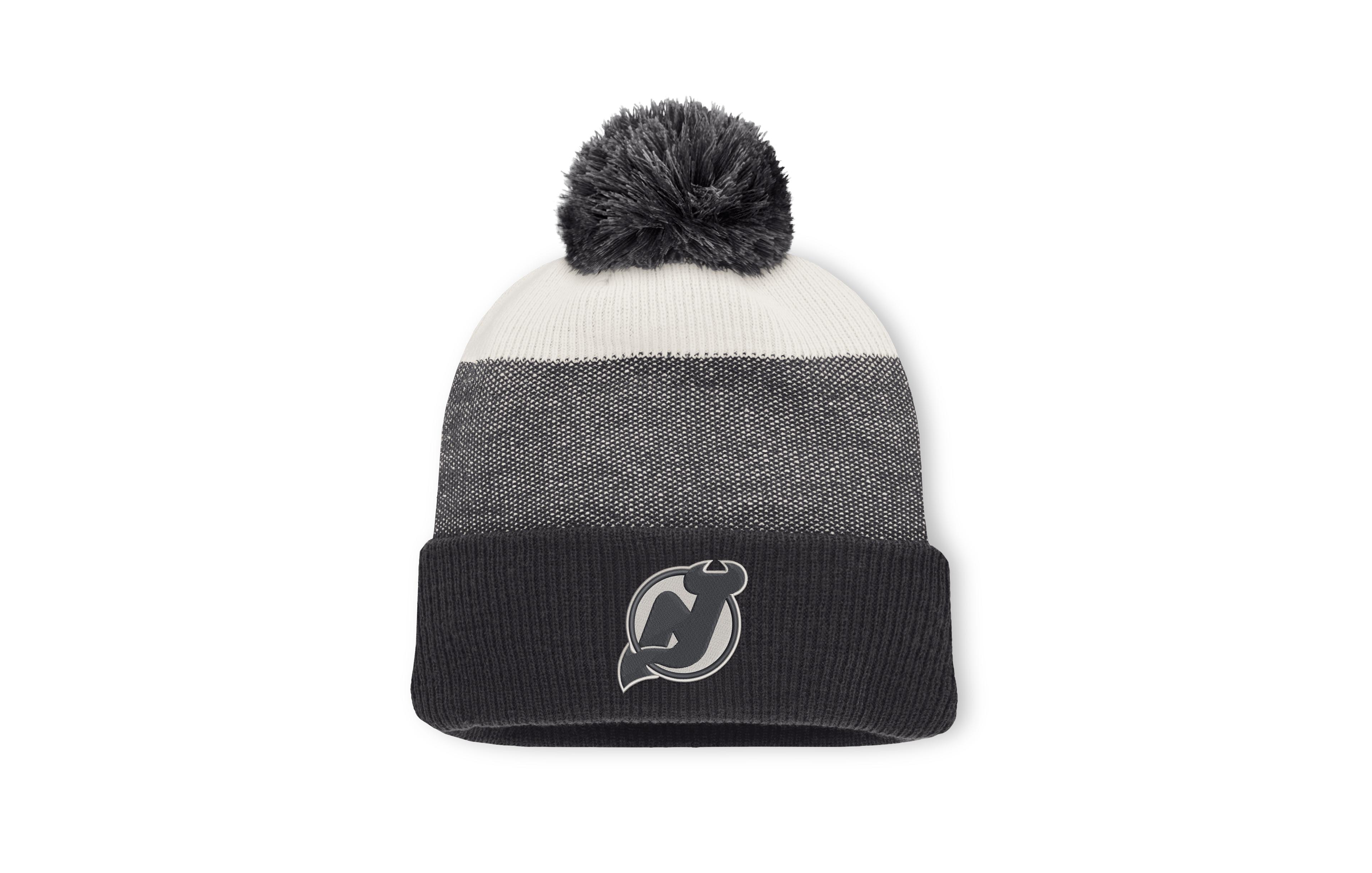 Men's Fanatics Black/Light Beige New Jersey Devils Monochrome Cuffed Knit Hat with Pom