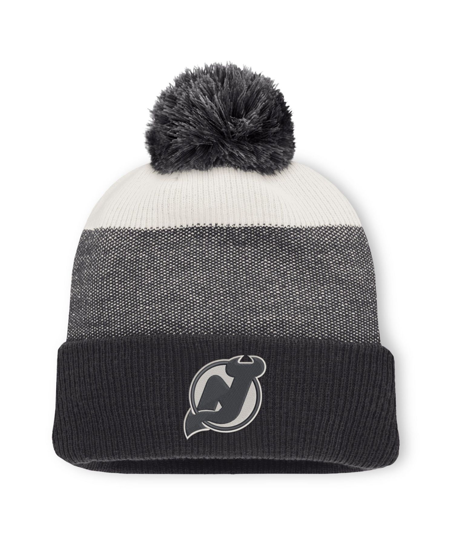 Men's Black/Light Beige New Jersey Devils Monochrome Cuffed Knit Hat with Pom