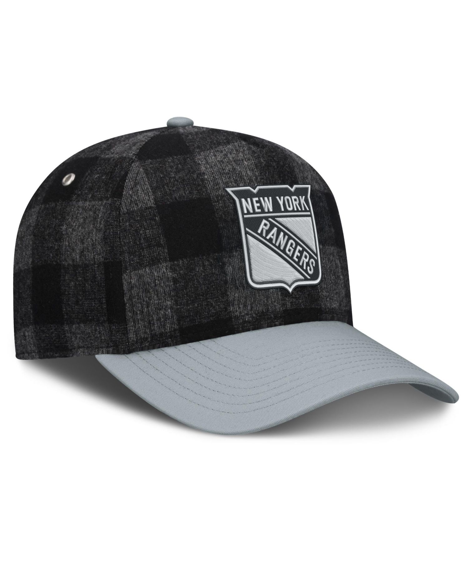 Men's Black/Gray New York Rangers Huntsman Plaid A-Frame Adjustable Hat