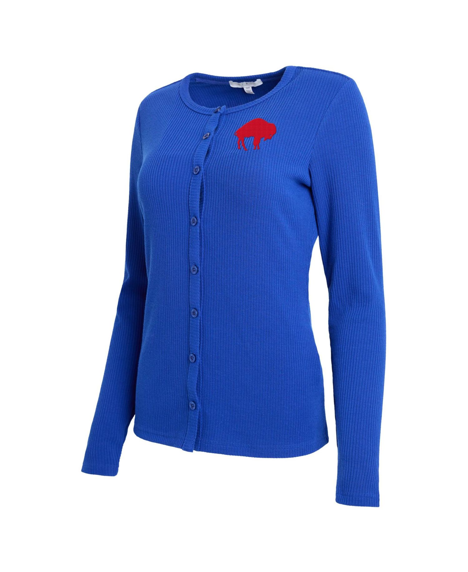 Women's Royal Buffalo Bills Ribbed Full-Button Cardigan Sweater