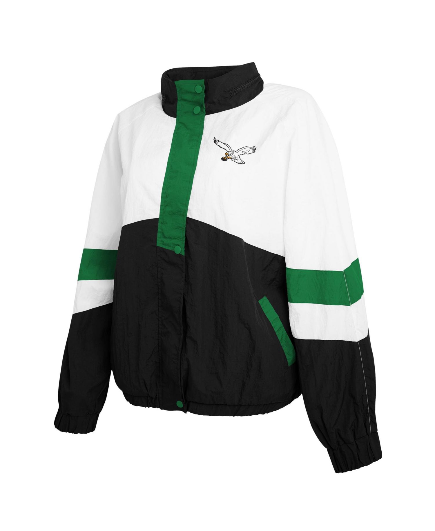 Women's White/Black Philadelphia Eagles Throwback Crinkle Full-Snap Hooded Windbreaker Jacket