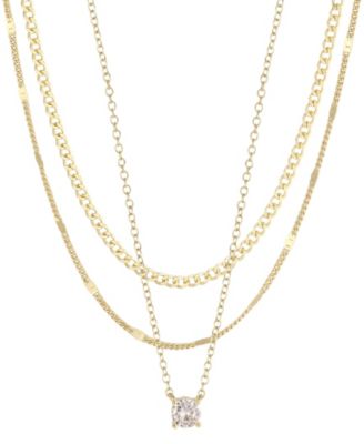 Cubic Zirconia Gold-Tone Multi-Strand Adjustable 3-Chain Set Necklace