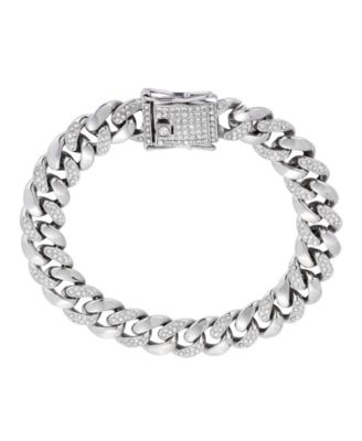 Men's Crystal Silver-Tone Curb Chain Bracelet